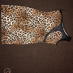 Cheetah print and black mesh minidress